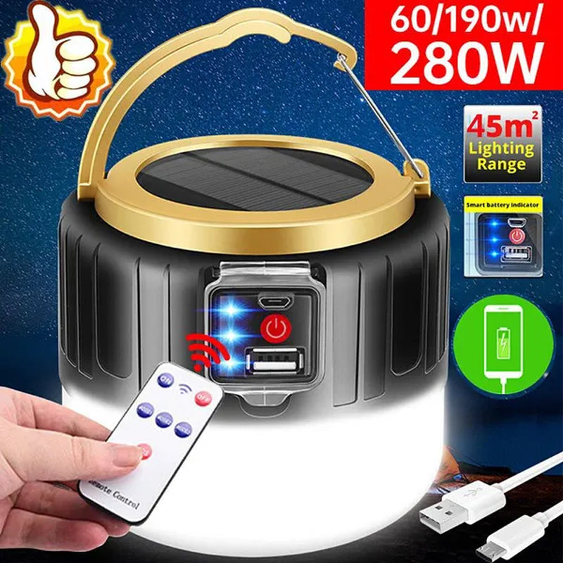 Solar LED Camping Light USB Rechargeable Bulb for Outdoor Tent Lamp Portable Lanterns Emergency Lights for BBQ Hiking(60/190/280W)